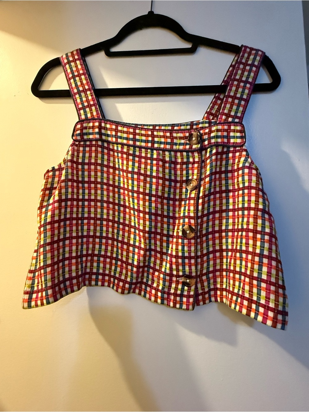 Ciao Lucia Red Plaid Button-Front Cropped Tank Top